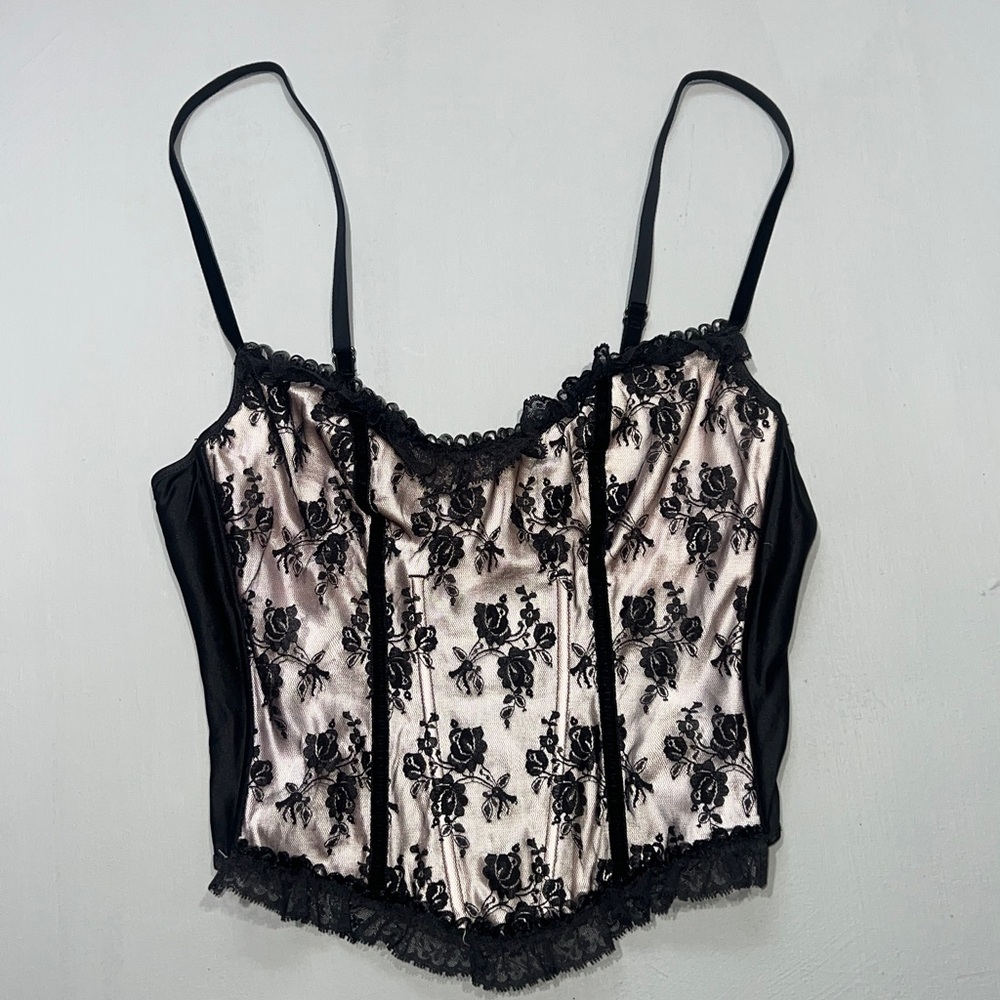 Vintage 2001 Victoria’s Secret black and pink  Bustier Top Sz M